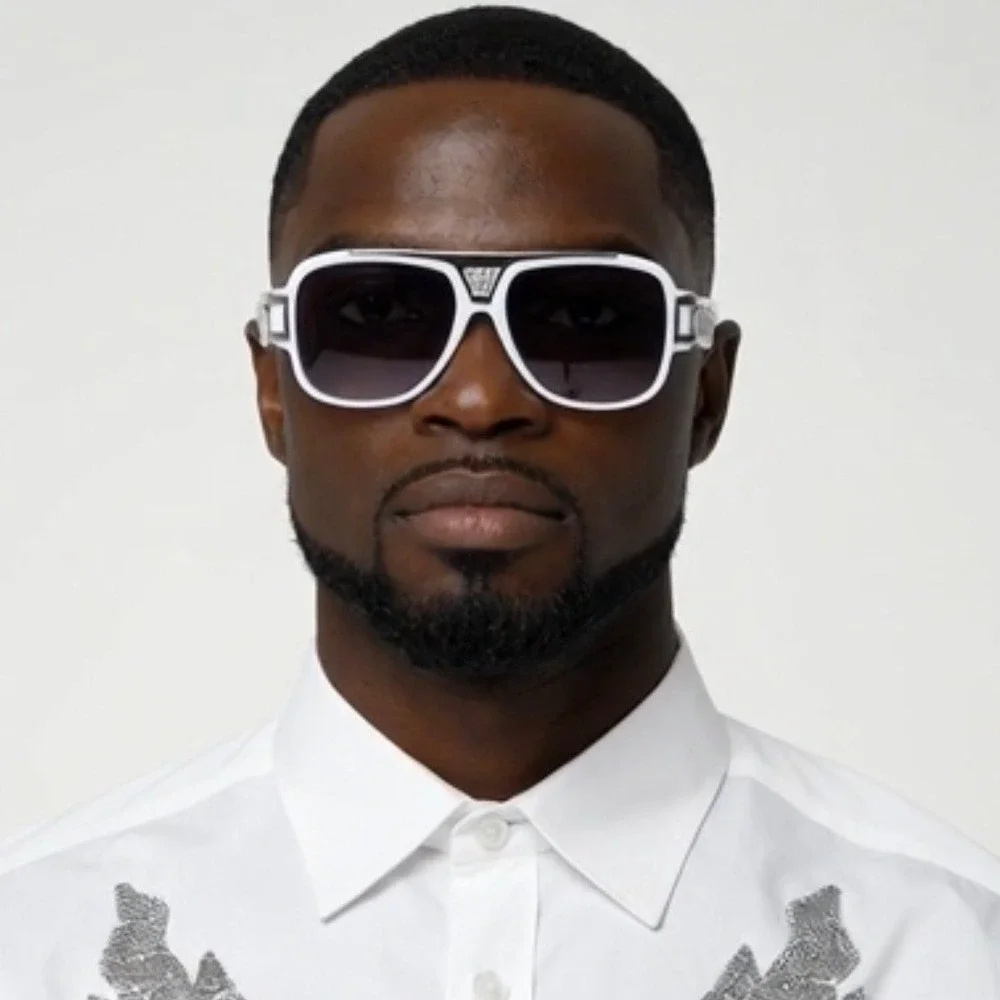 Men Oversized Sunglasses bold modern thick‎ white frame striking silver hardware
